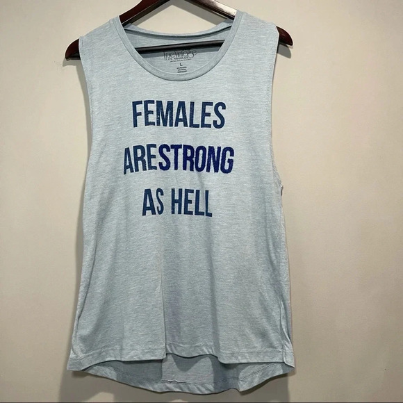 TRUE VINTAGE Blue Graphic Tee Sleeveless Crew Neck T-Shirt Top Size Large - Picture 2 of 9